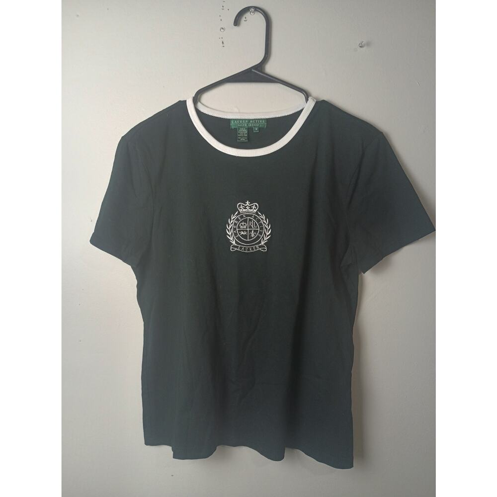 Lauren Active Ralph Lauren Black T-Shirt Embroidered Crown Crest Medium